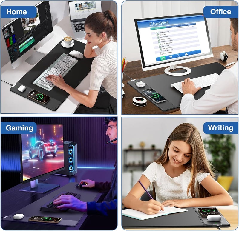 abc.mat Mouse Pad with Magnetic Wireless Charger, 31.5"x15.8" Large Gaming Desk Mat, Non-Slip Base, Waterproof Ultra-Smooth Keyboard Pad for Gamer, Office & Home, Black - Image 4